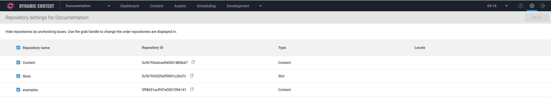 The id of each repository in a hub is shown in repository settings