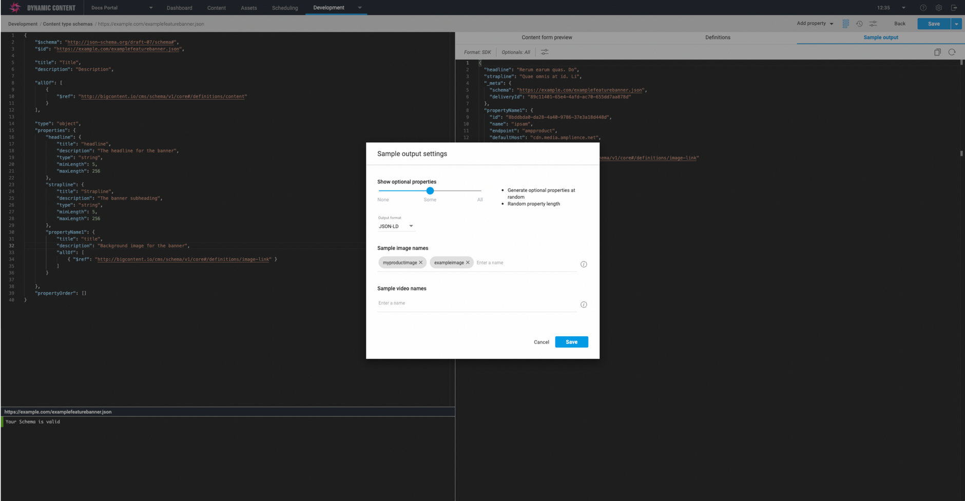 You can configure the format of the JSON output from the settings menu