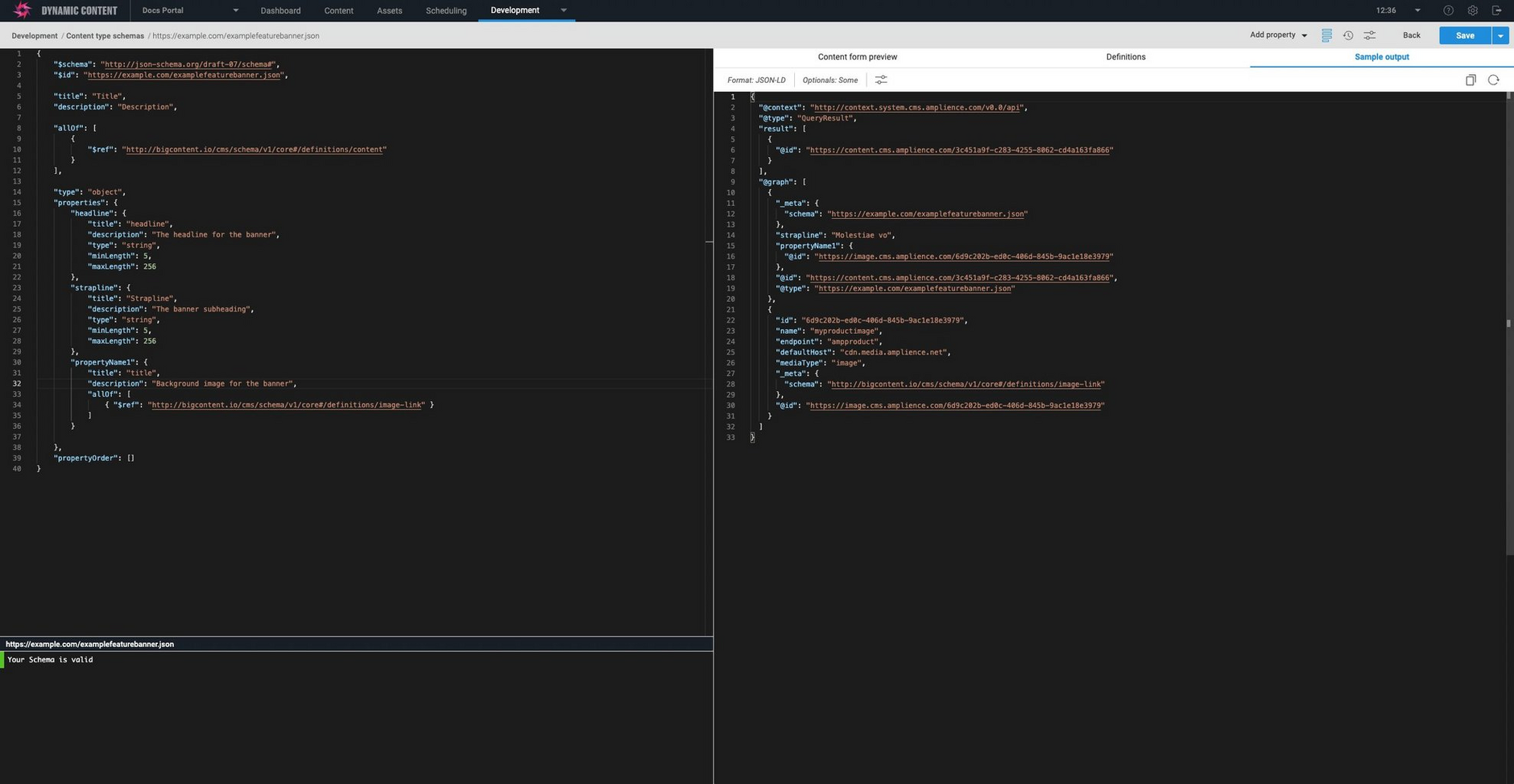 This example shows the JSON output with some optional properties included