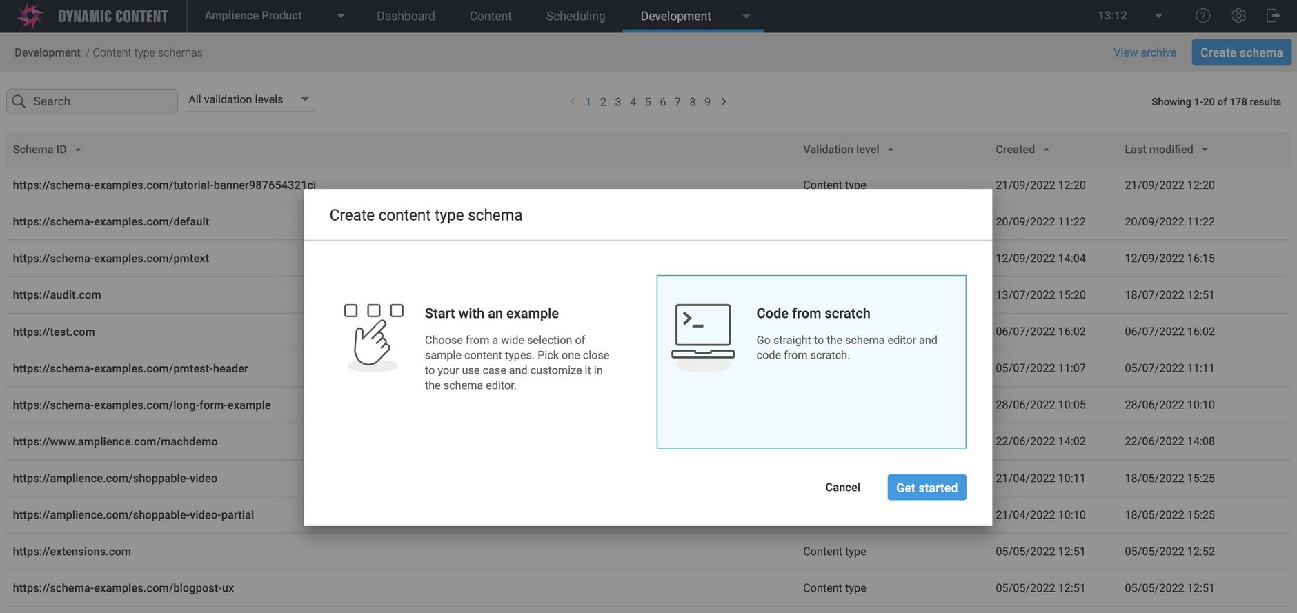 When creating a schema you can choose one of our examples or build your own