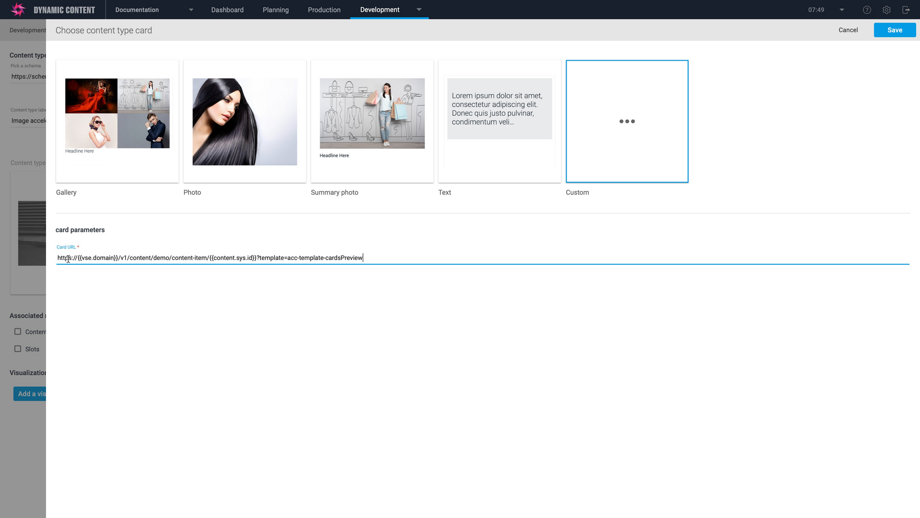 Configure a custom card for each of the content types Configure a custom card for each of the content types