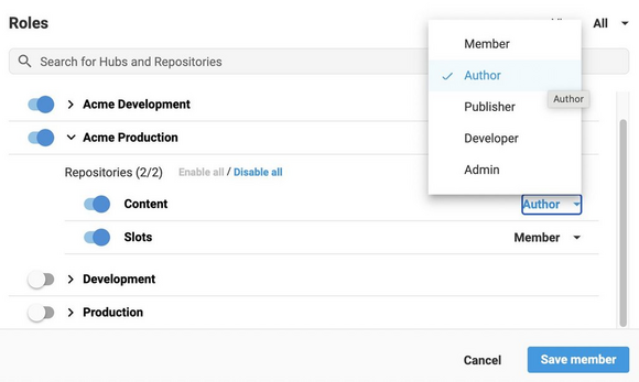 Assigning repository and hub roles