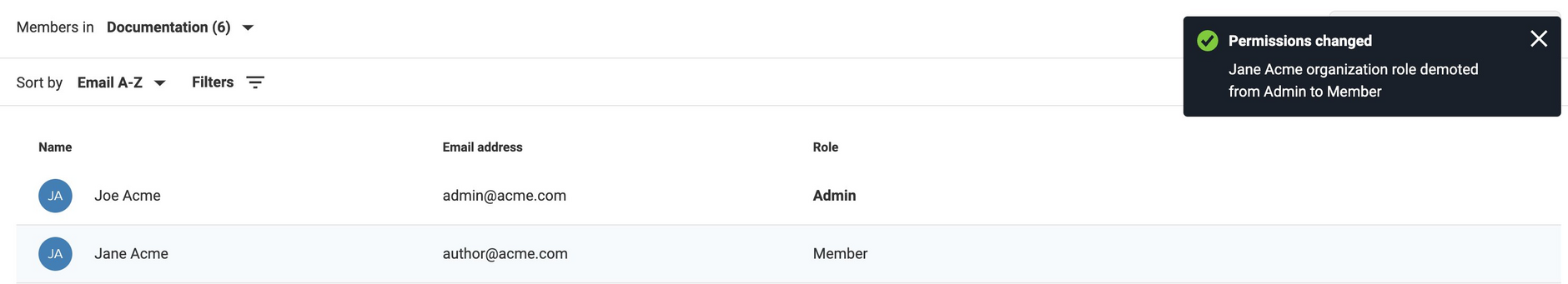 Member demoted from admin