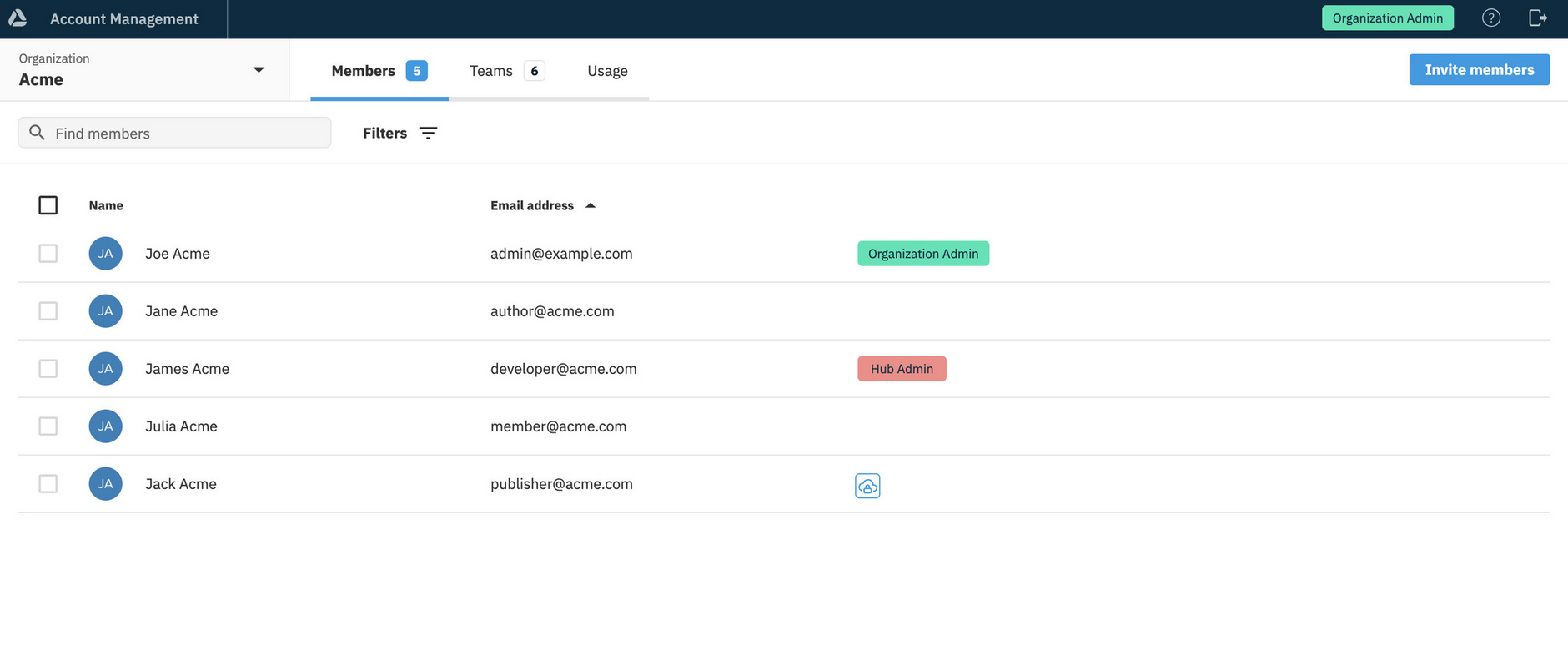 The account management area