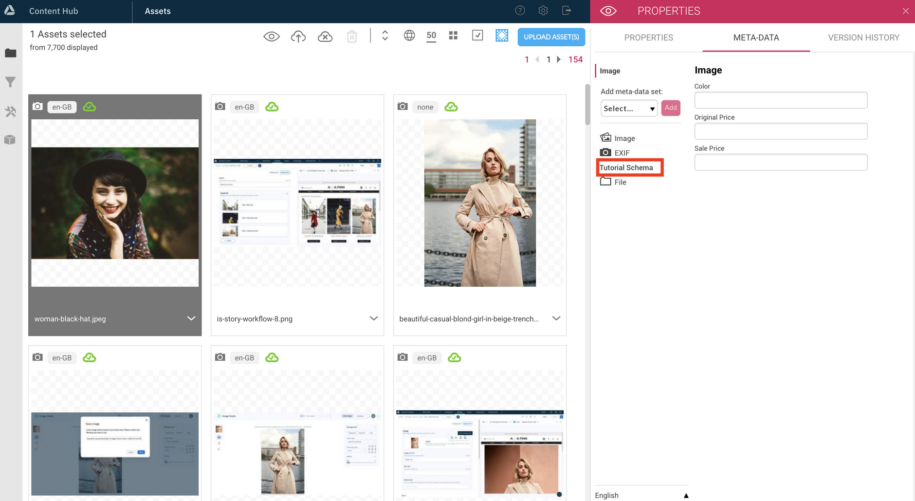 Viewing the tutorial schema metadata