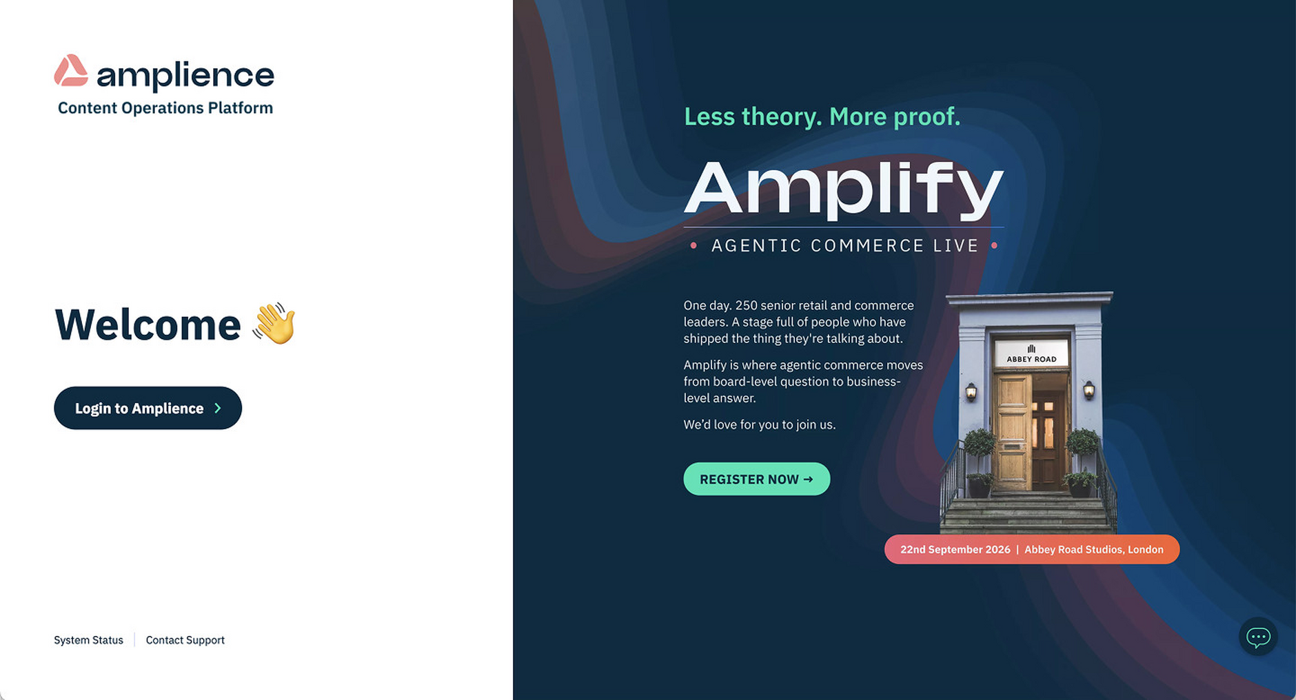 The Amplience Welcome page