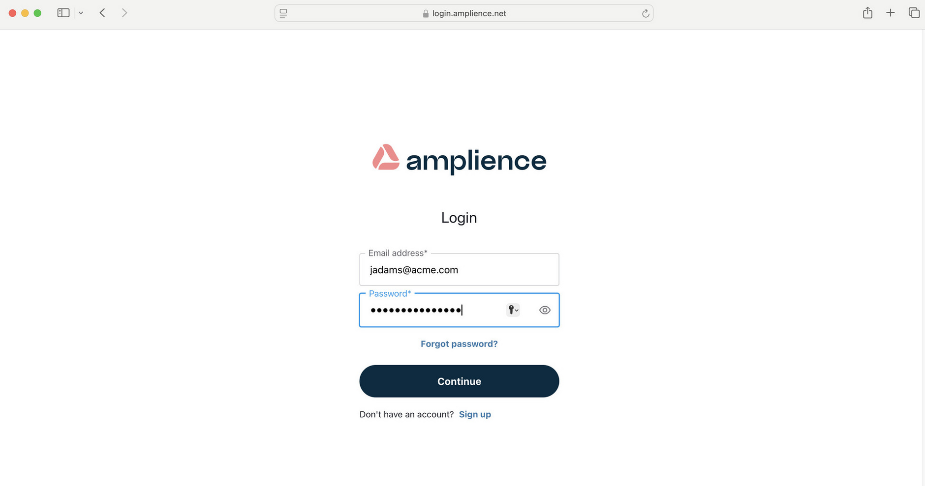 The Amplience specific login page