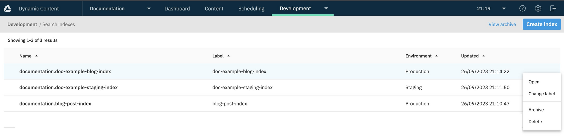 Choosing a search index to archive