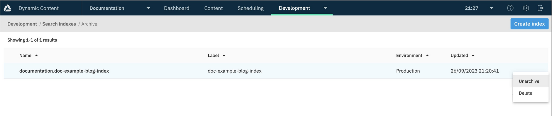 Unarchiving an index