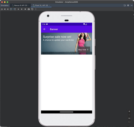 The simple banner example running in the Android emulator