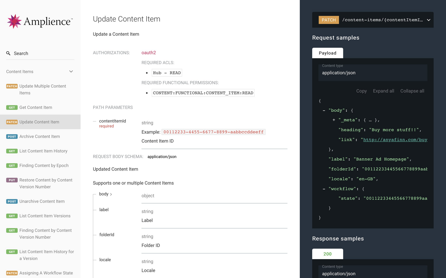 The new API docs feature improved navigation and clearer request and response sections for each API