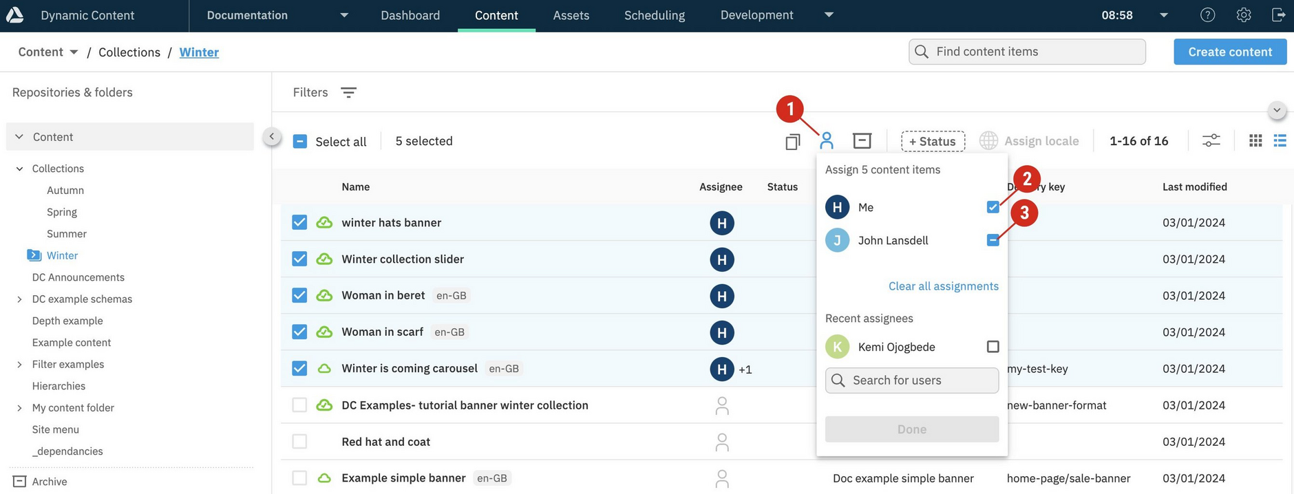 Selecting multiple items to assign to users