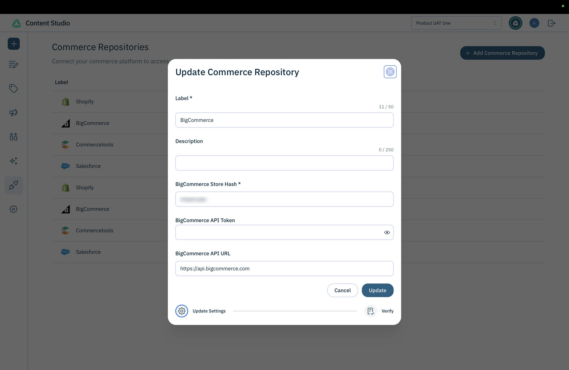 Setting up the BigCommerce integration in Content Studio