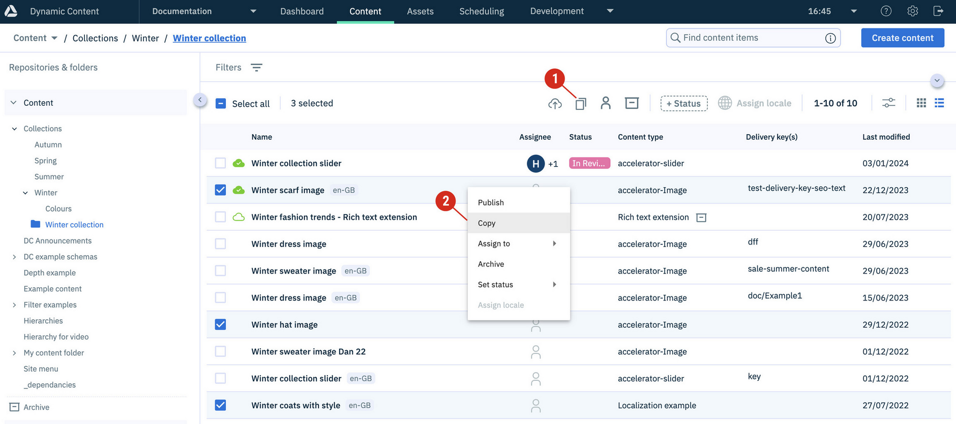 Selecting multiple items to copy