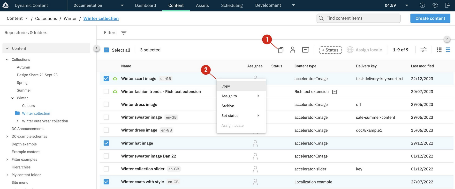 Selecting multiple items to copy