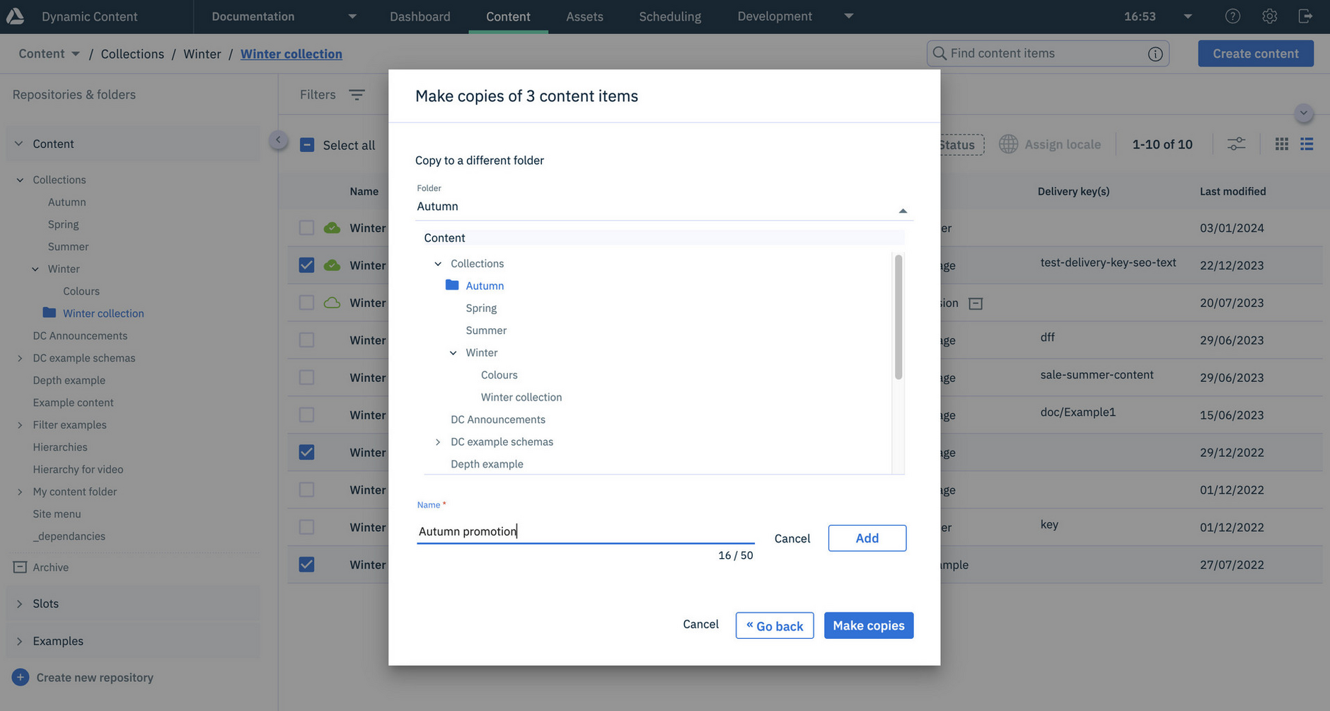 Adding a subfolder in the Make copies dialog