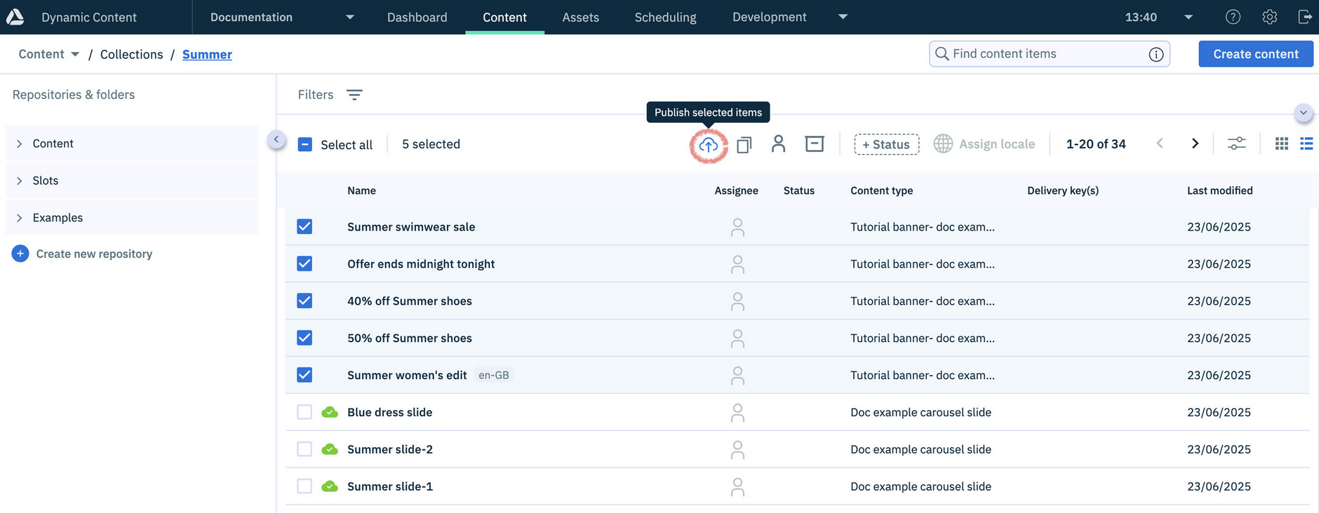 Publishing multiple items