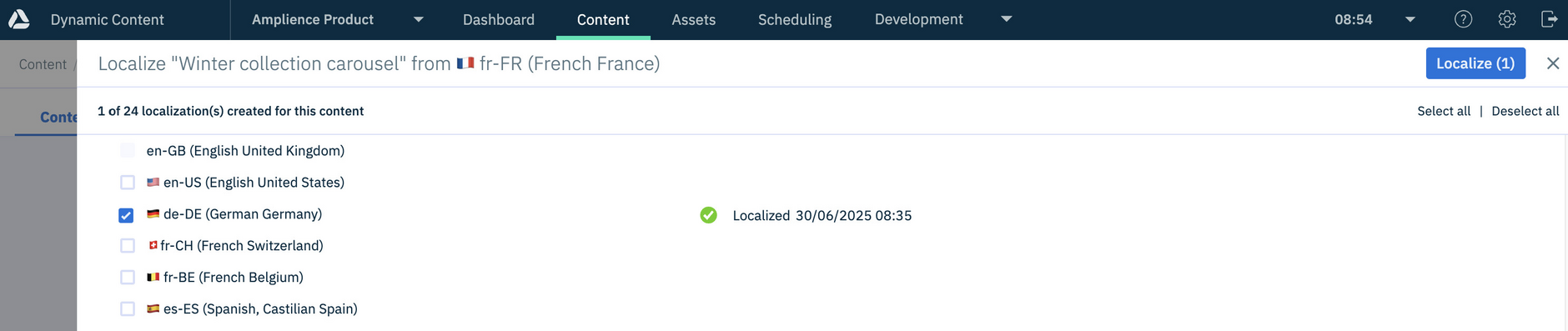 Choosing to create a de-DE variant of the carousel