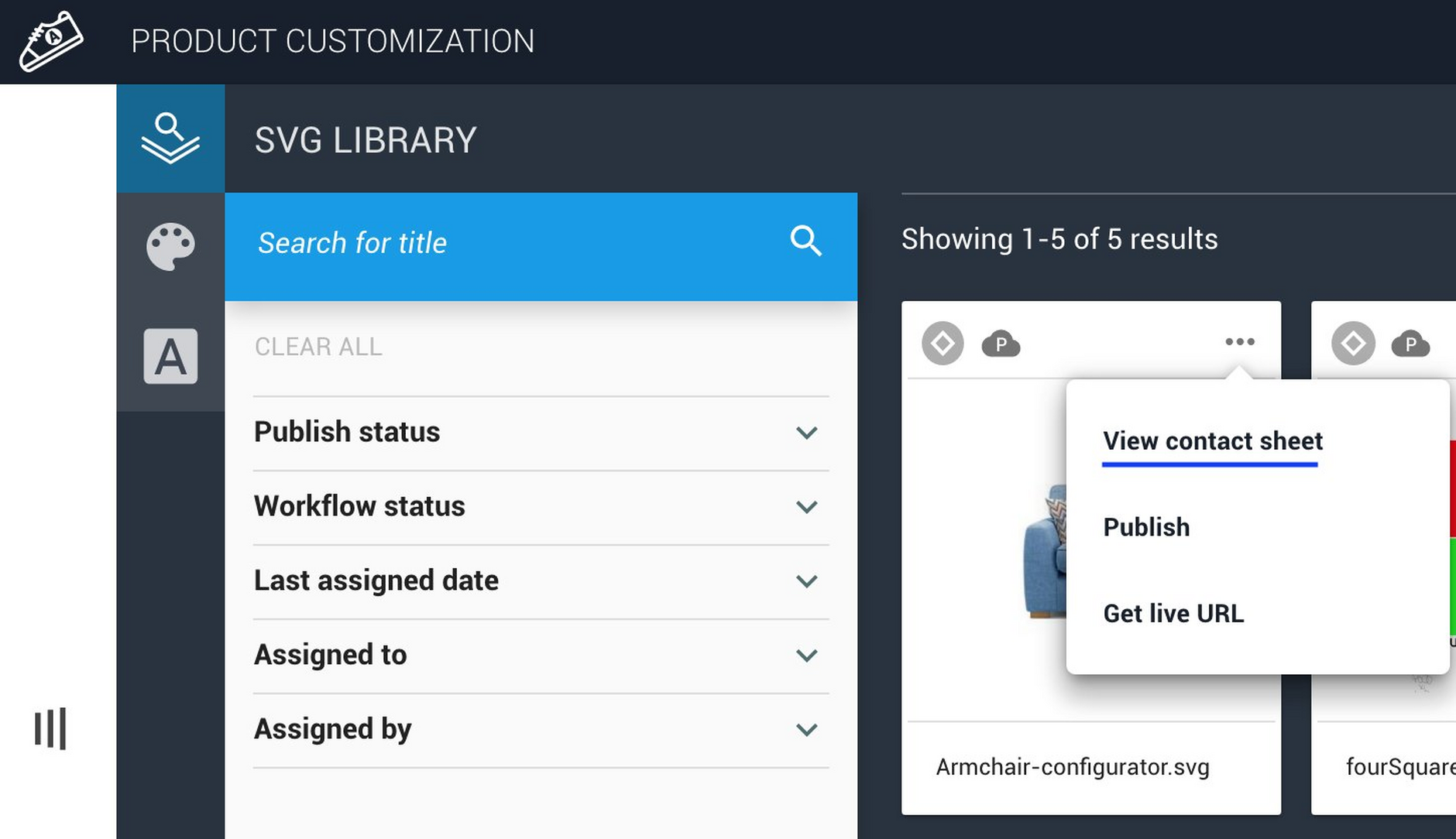 Viewing the contact sheet in the Product Customization app