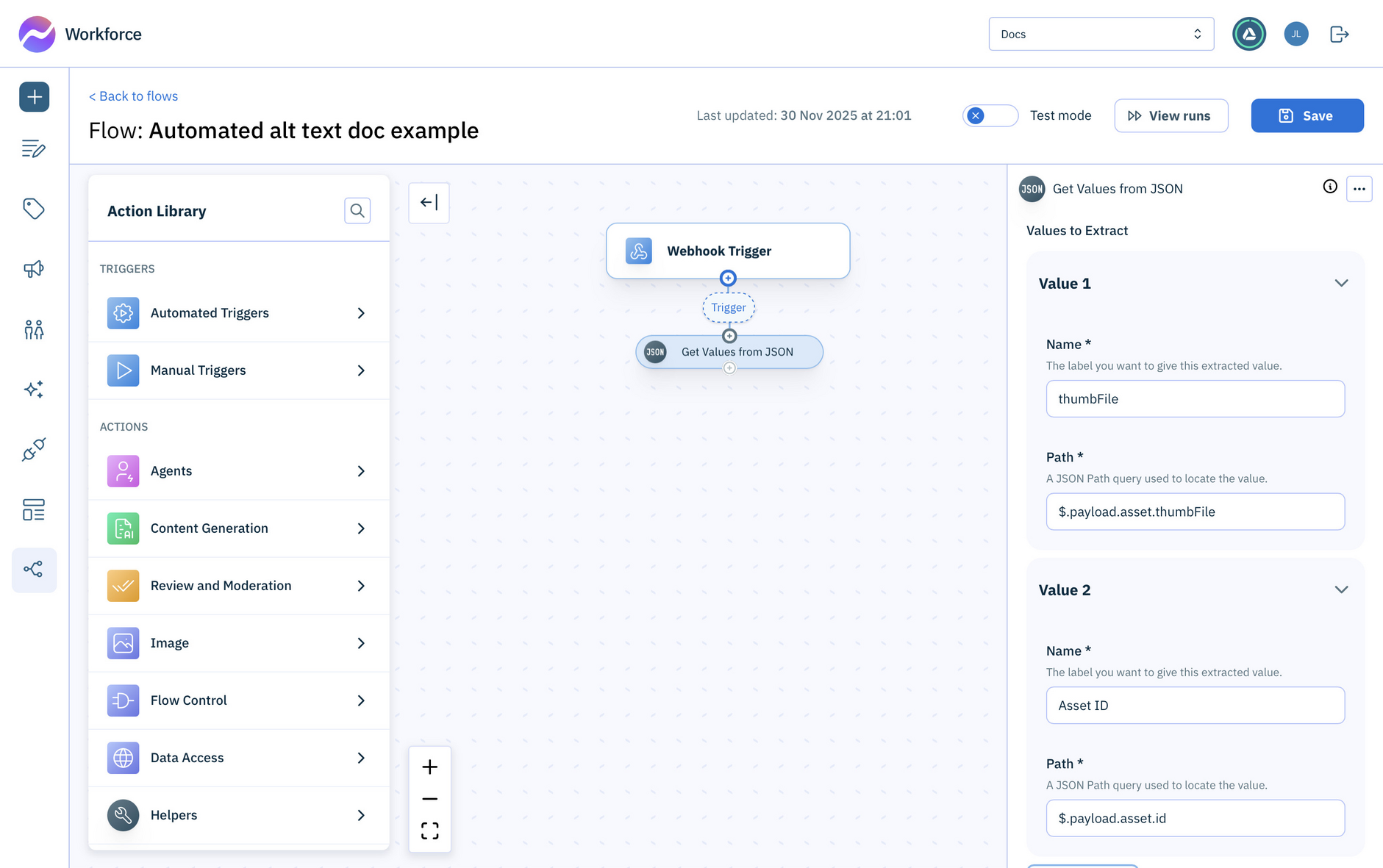 Extract the values you need from the webhook payload