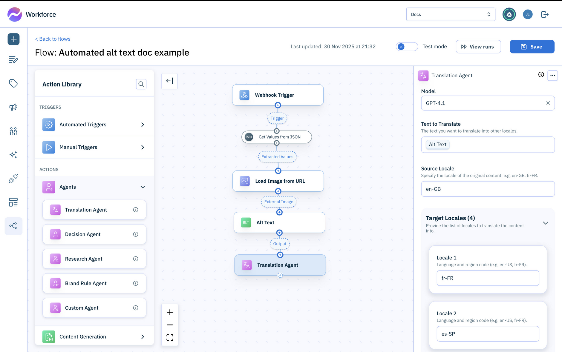 Configure the translation agent to translate the alt text for your chosen locales