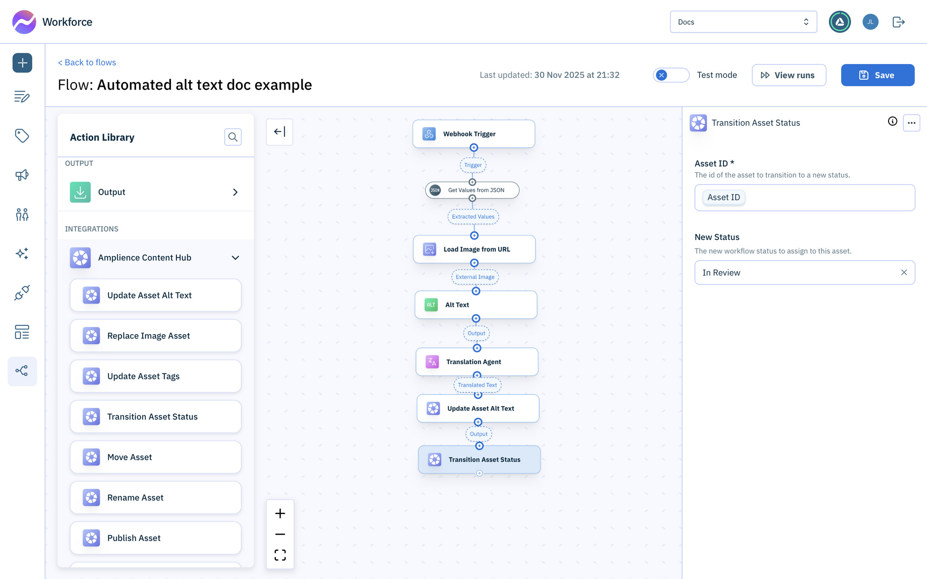 Updating the status of the image asset to In Review