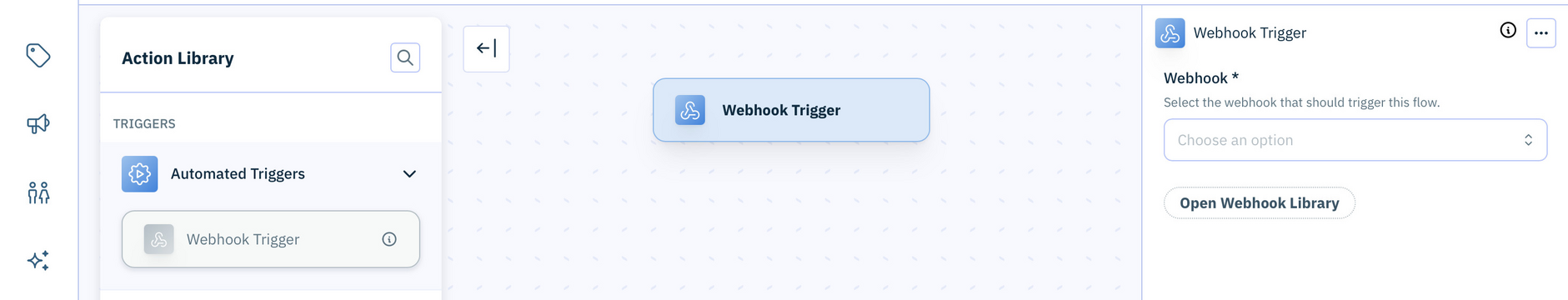 Open the Triggers section from the action library