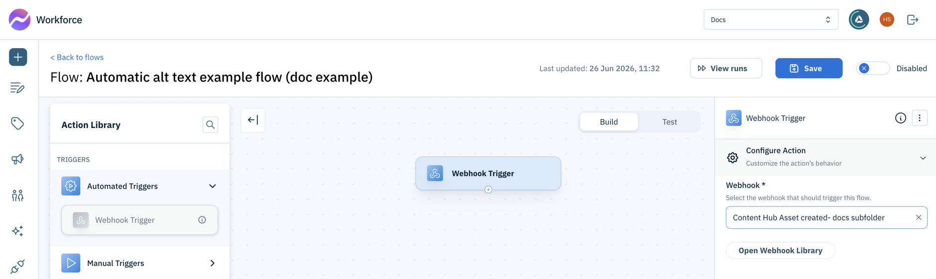 Select the webhook