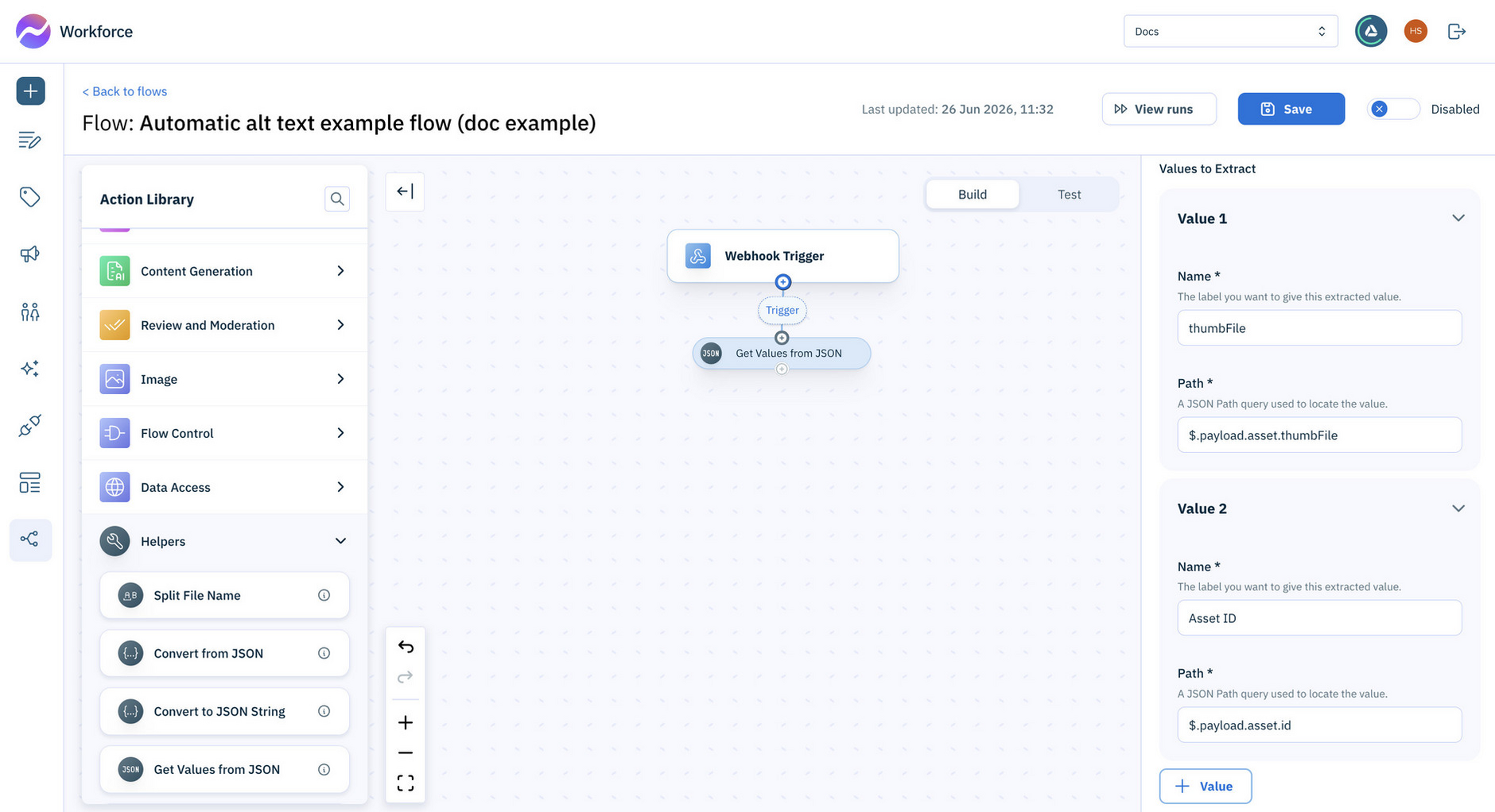 Extract the values you need from the webhook payload