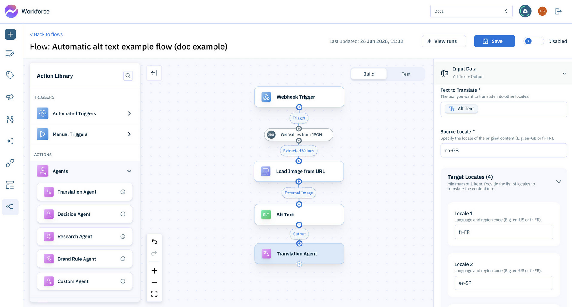 Configure the translation agent to translate the alt text for your chosen locales