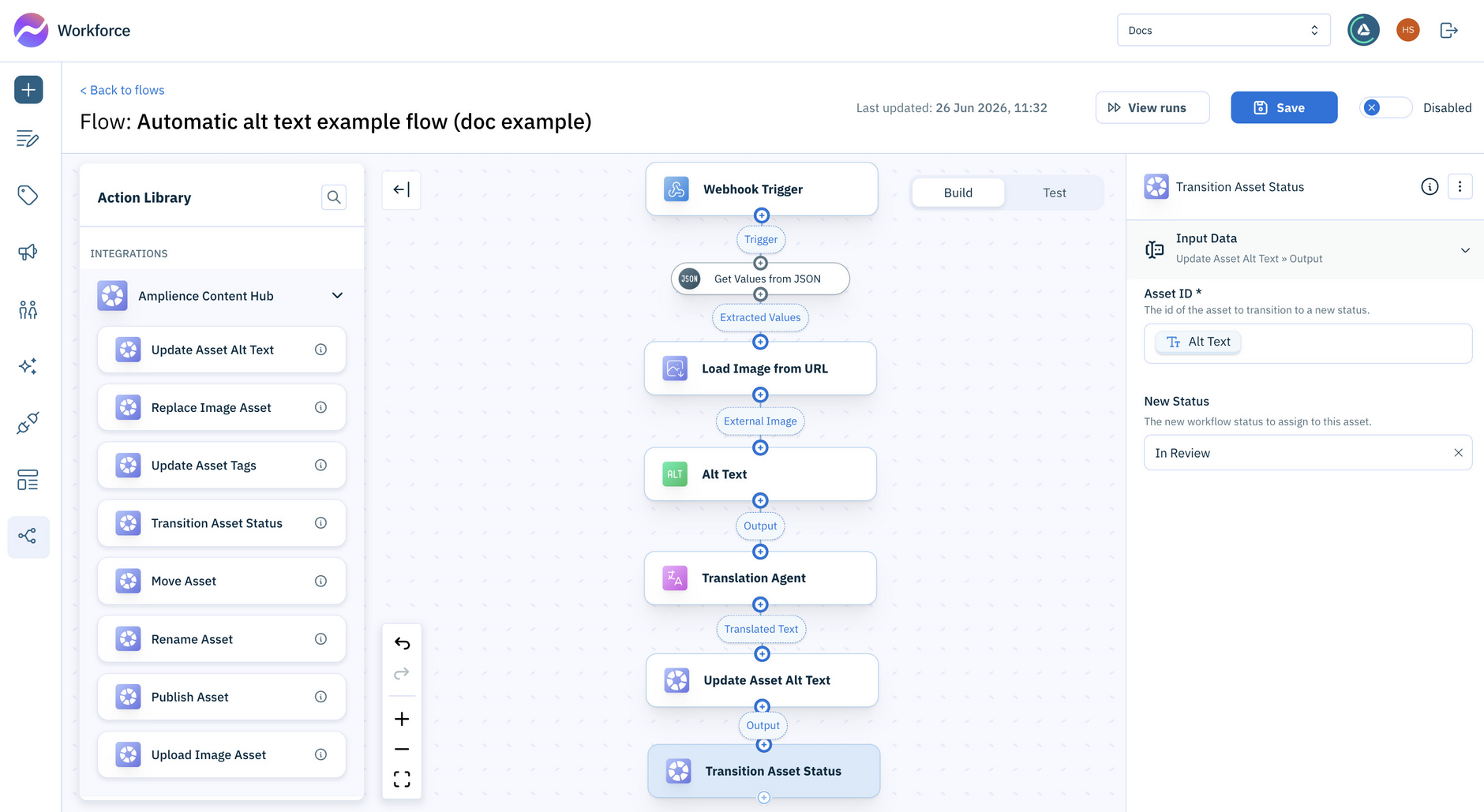 Updating the status of the image asset to In Review