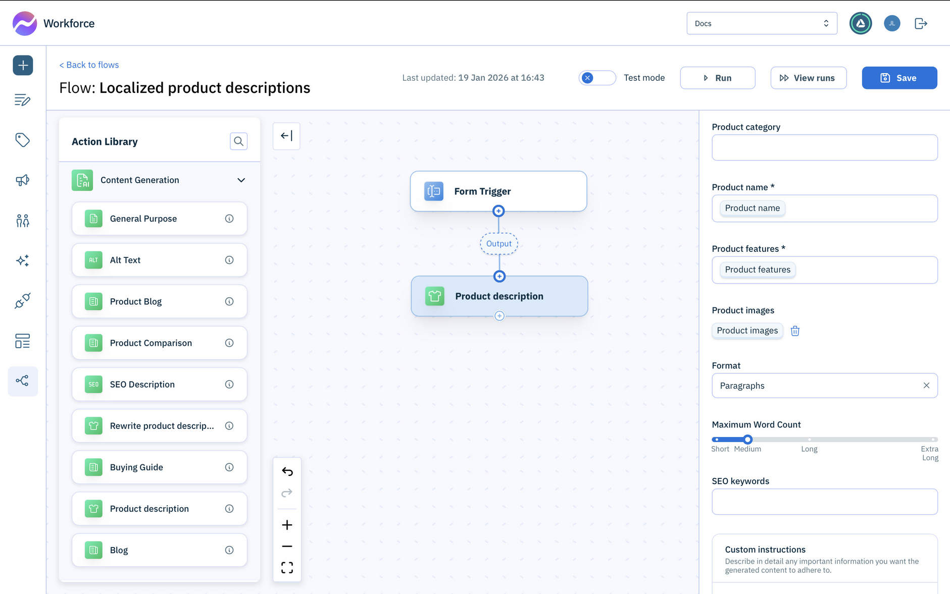 Add the product description action