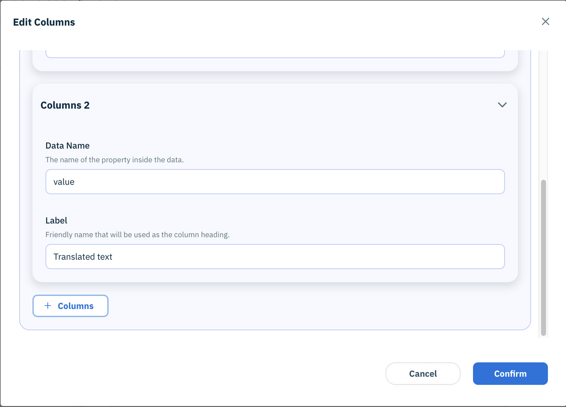 Mapping the column names to more friendly labels in the CSV file