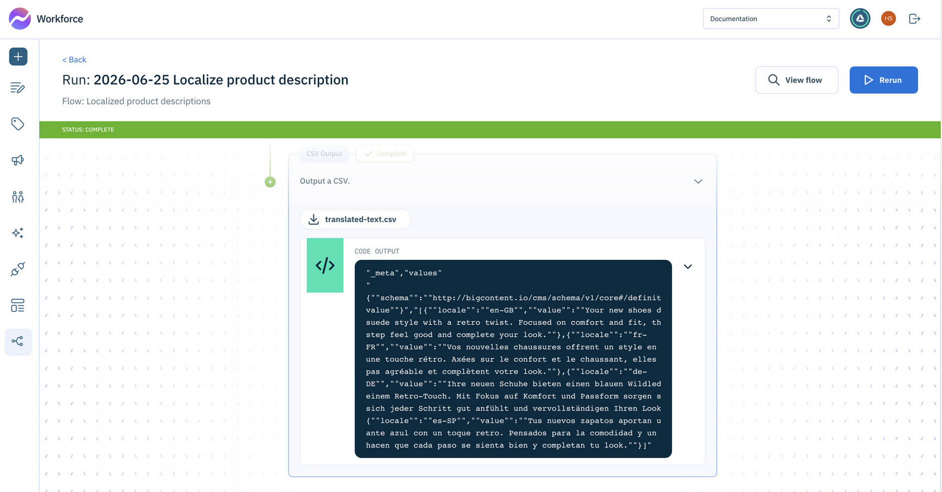 The generated text is saved to a CSV file
