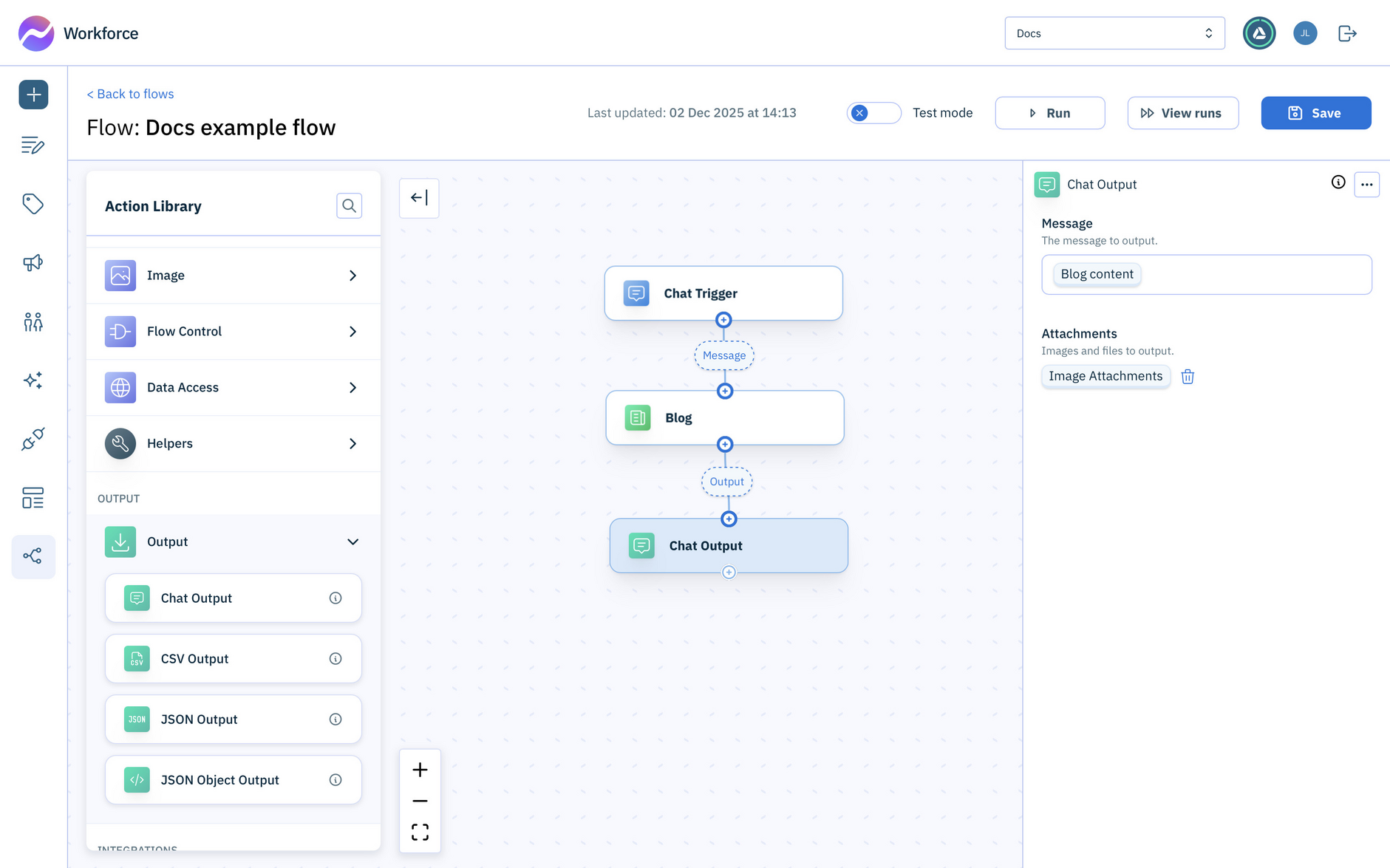 Adding an output action to output the generated blog content