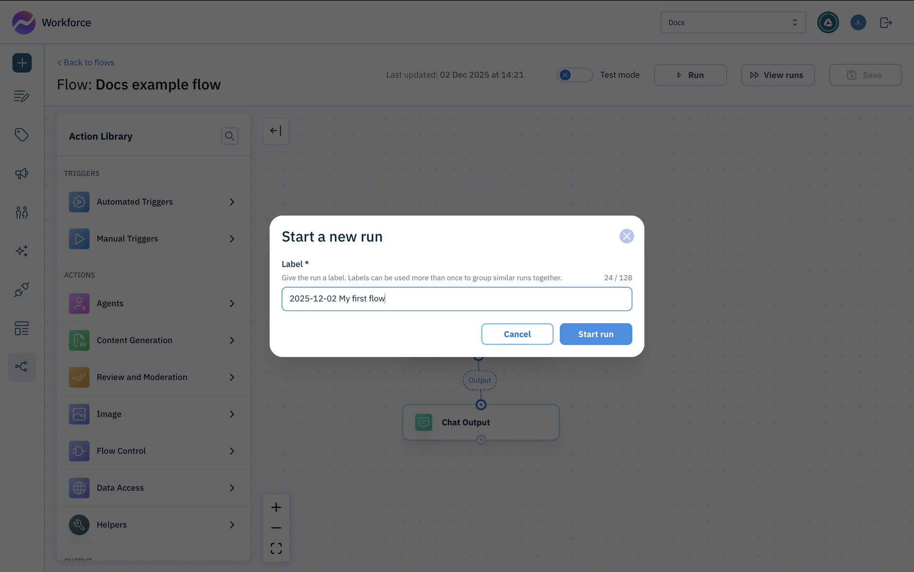 The label helps you identify a run of the flow in the runs list