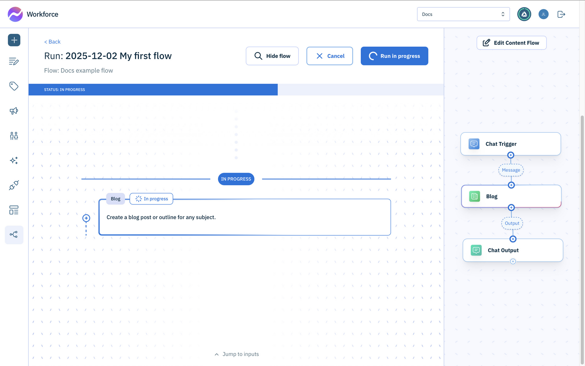 Click show/hide flows to view progress within the flow