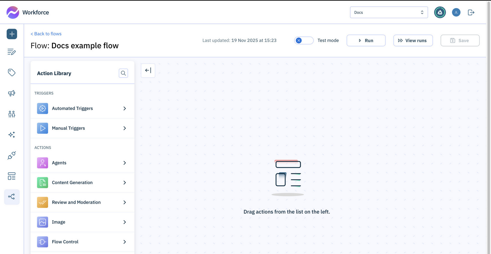 The flow designer opens ready for you to start building a flow