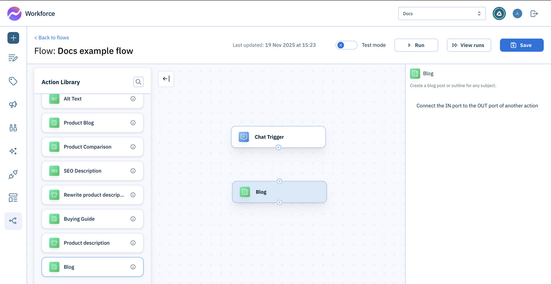Add the blog action to the flow