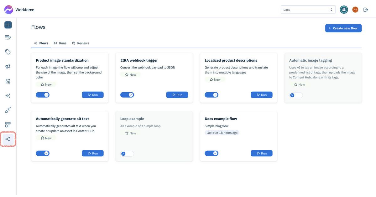Running and reviewing flows | Amplience Documentation