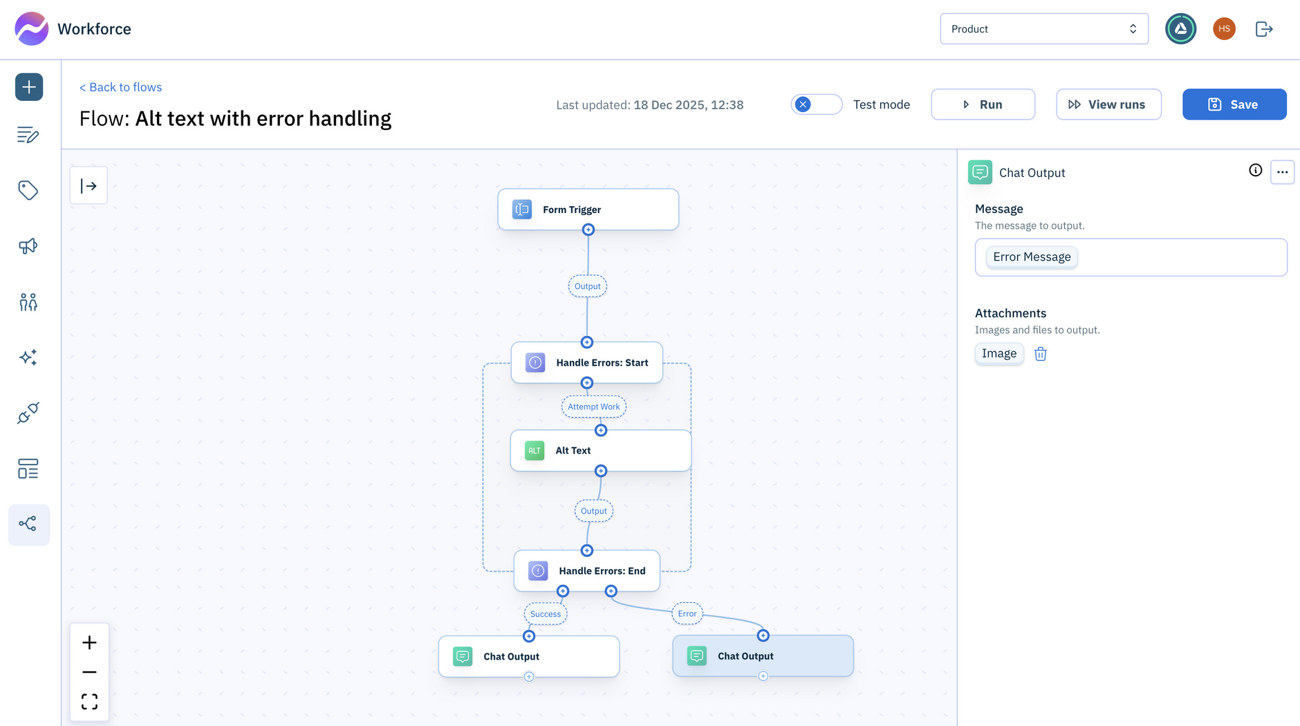 Handle Errors action example