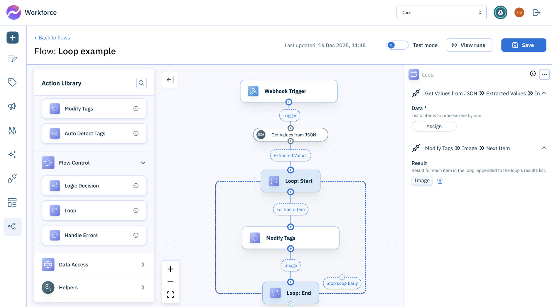 Loop action example for modifying image tags