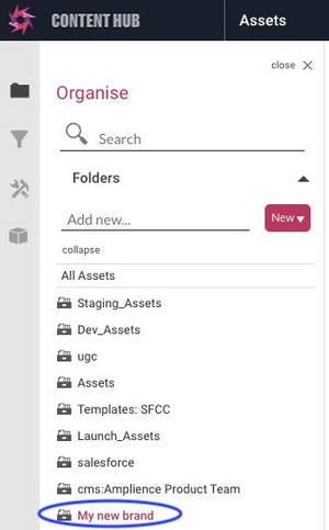 Selecting the asset store in which to add a folder