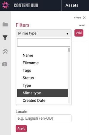 Choosing to filter assets by Mime type