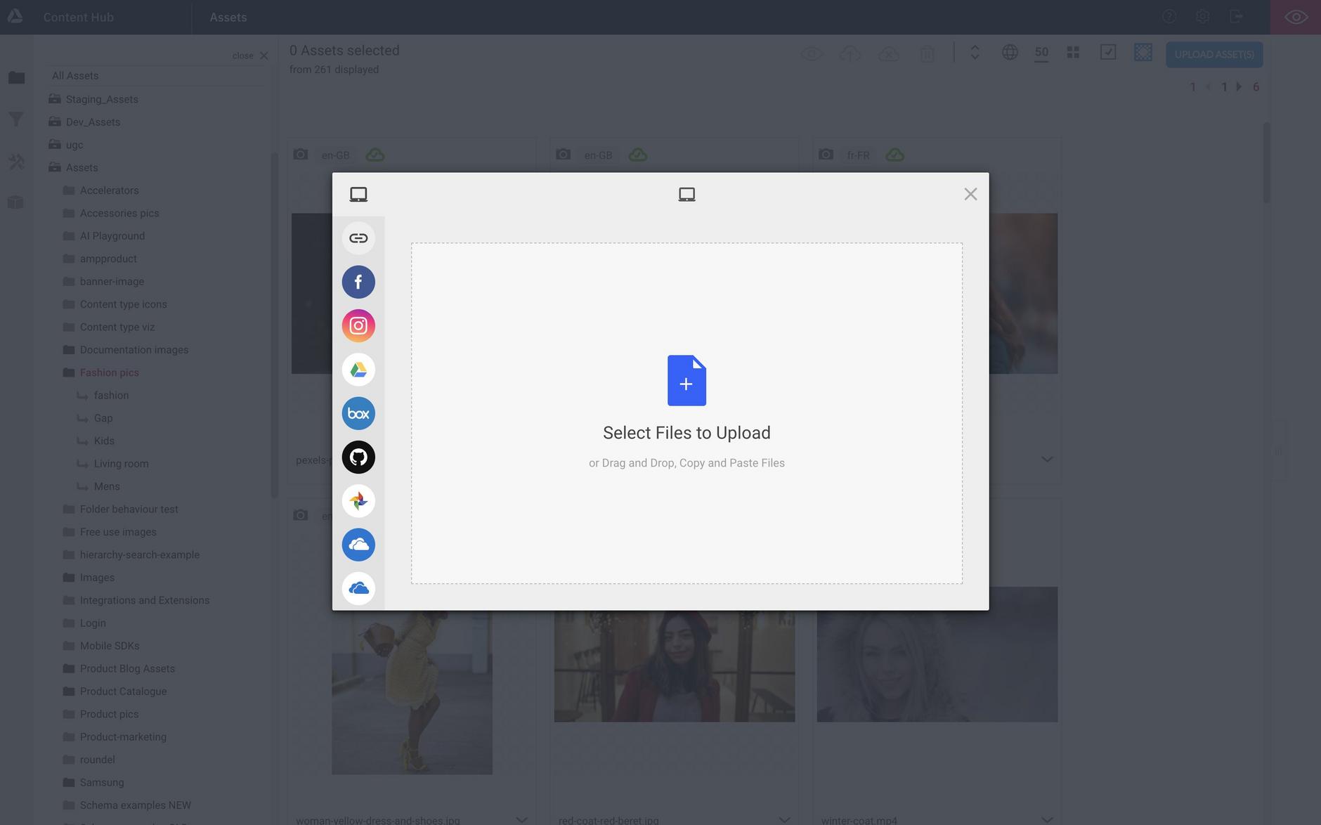 The Content Hub asset upload dialog
