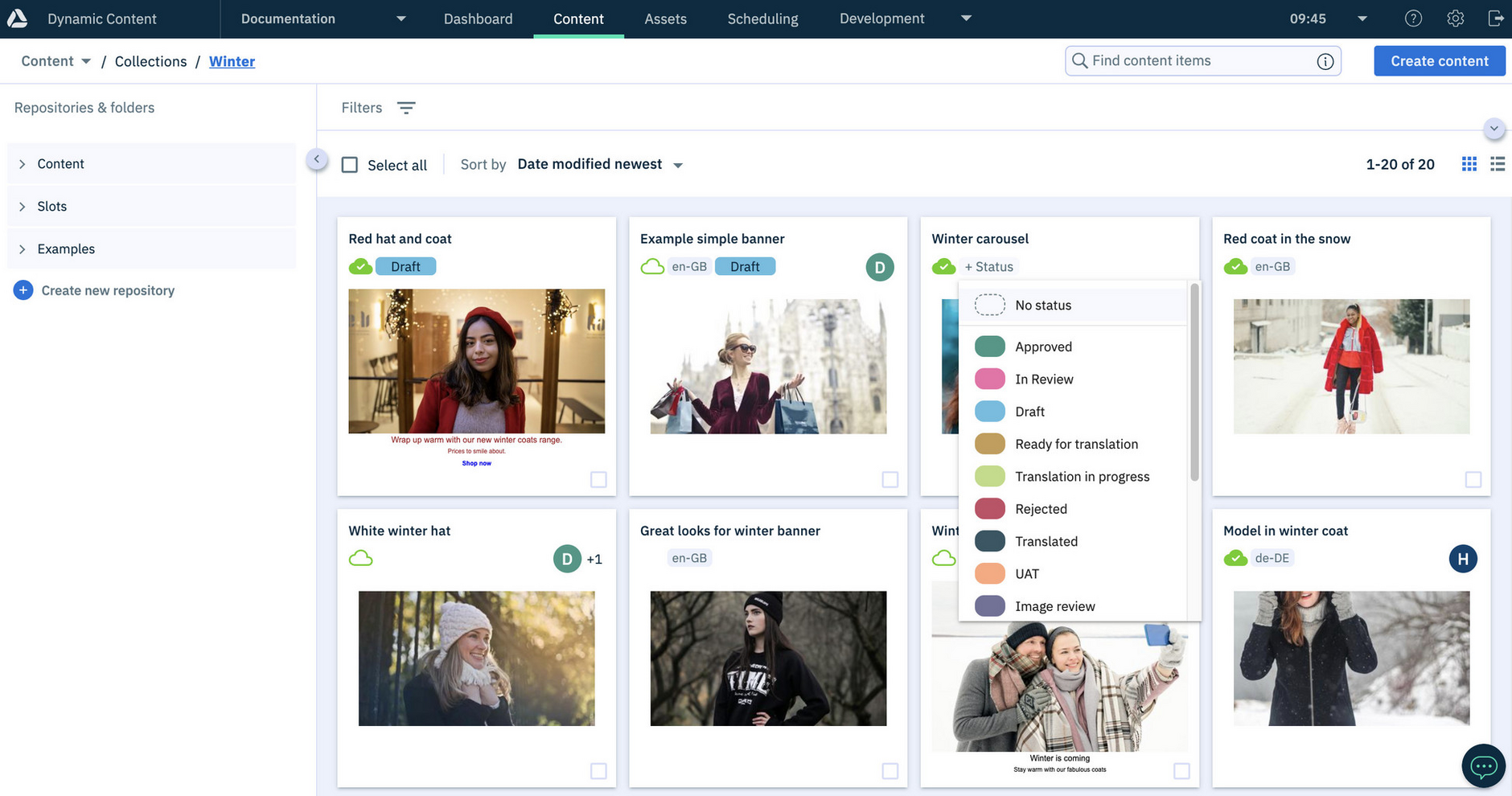 Setting a status from the content library