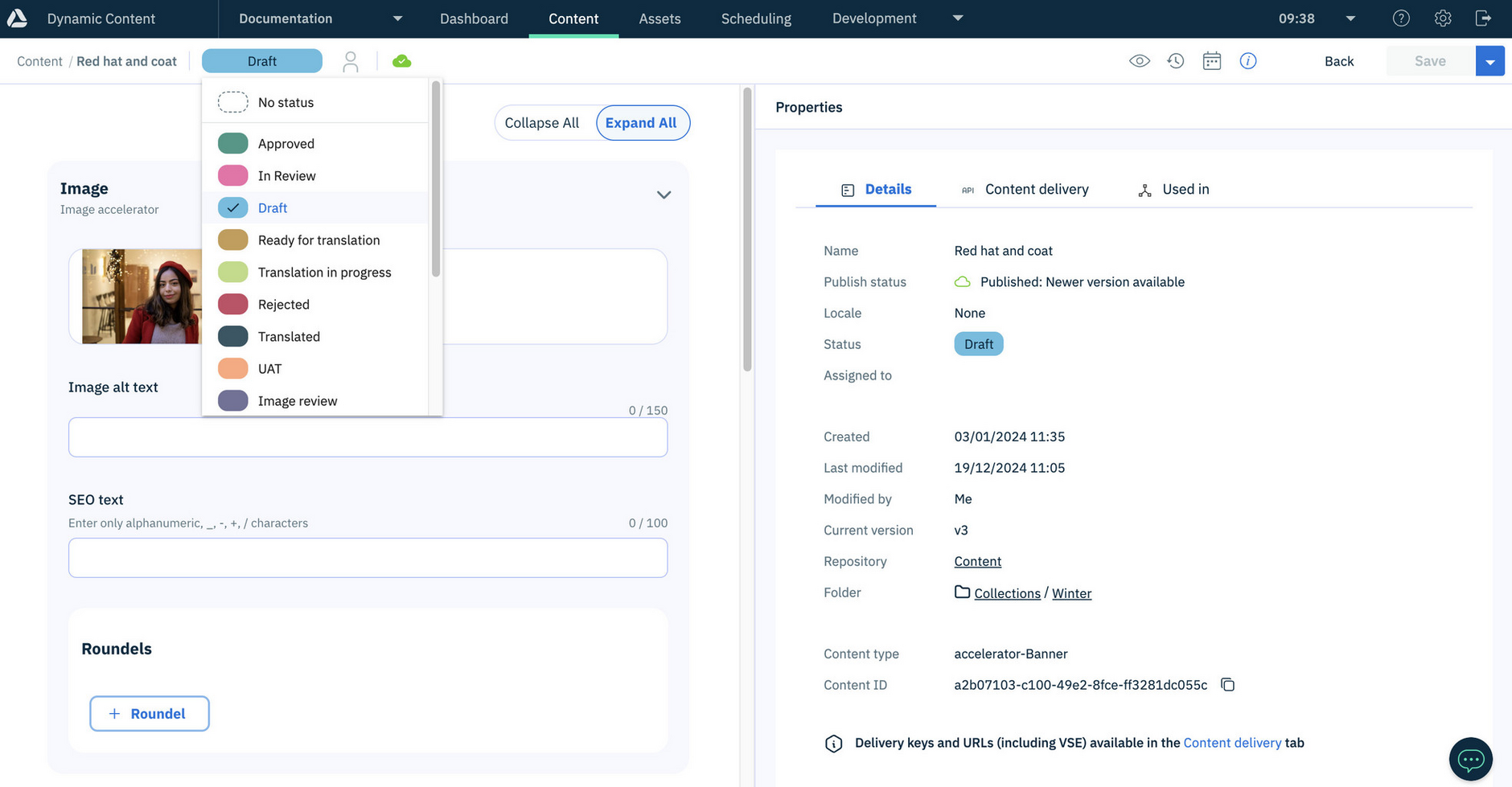 Setting a status from the content form