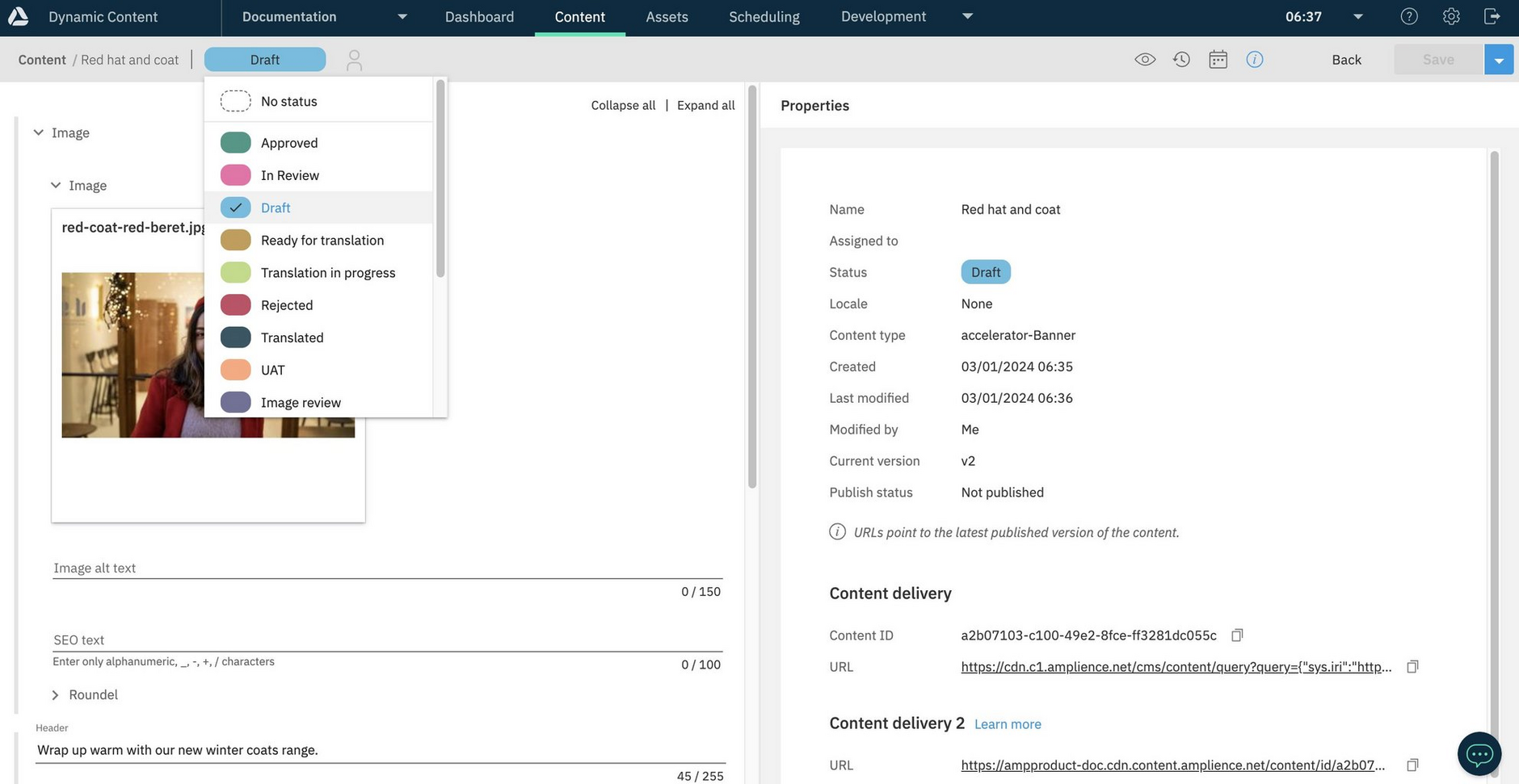 Setting a status from the content form