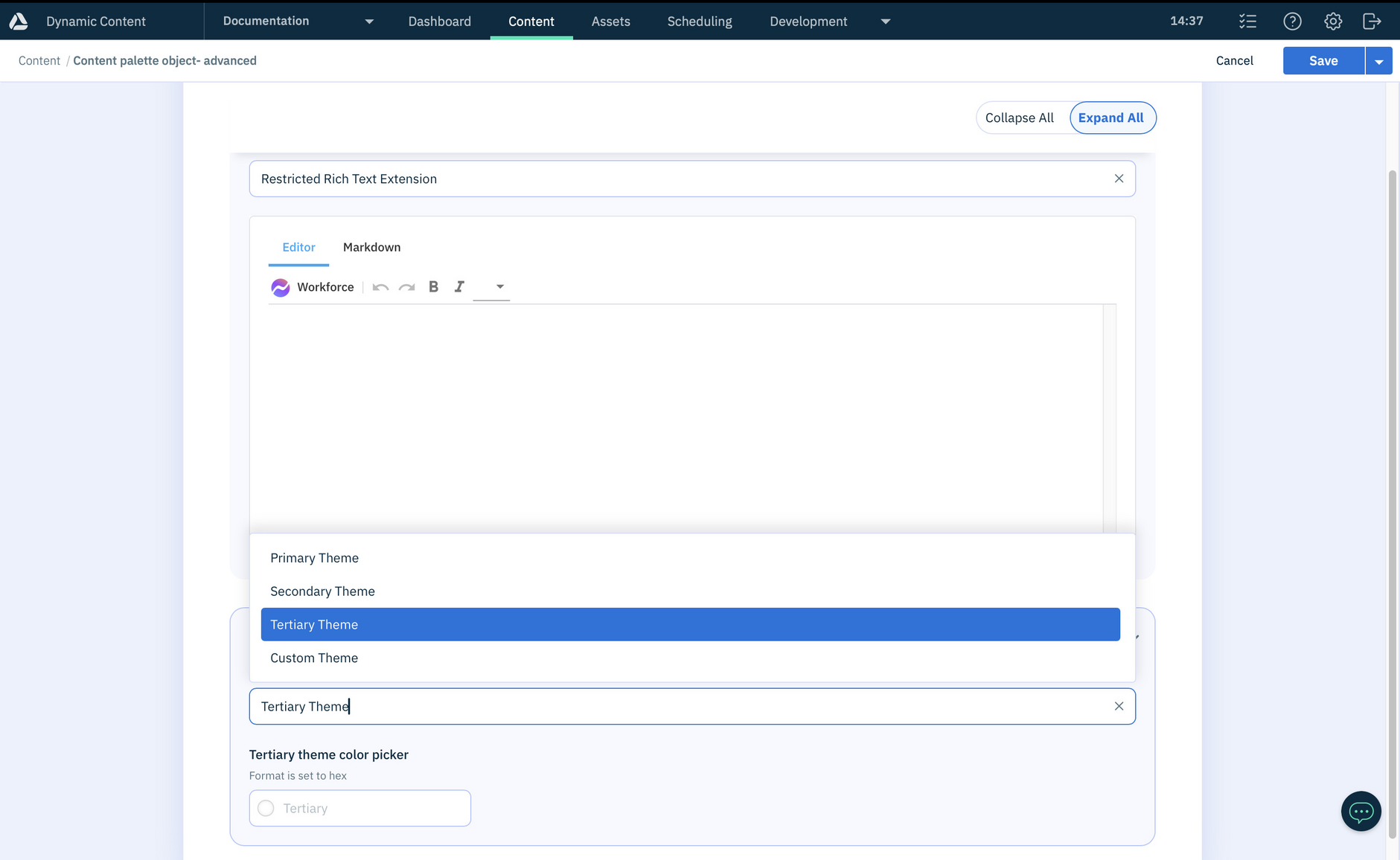 Choosing from 1 of 4 color options defined in a content palette