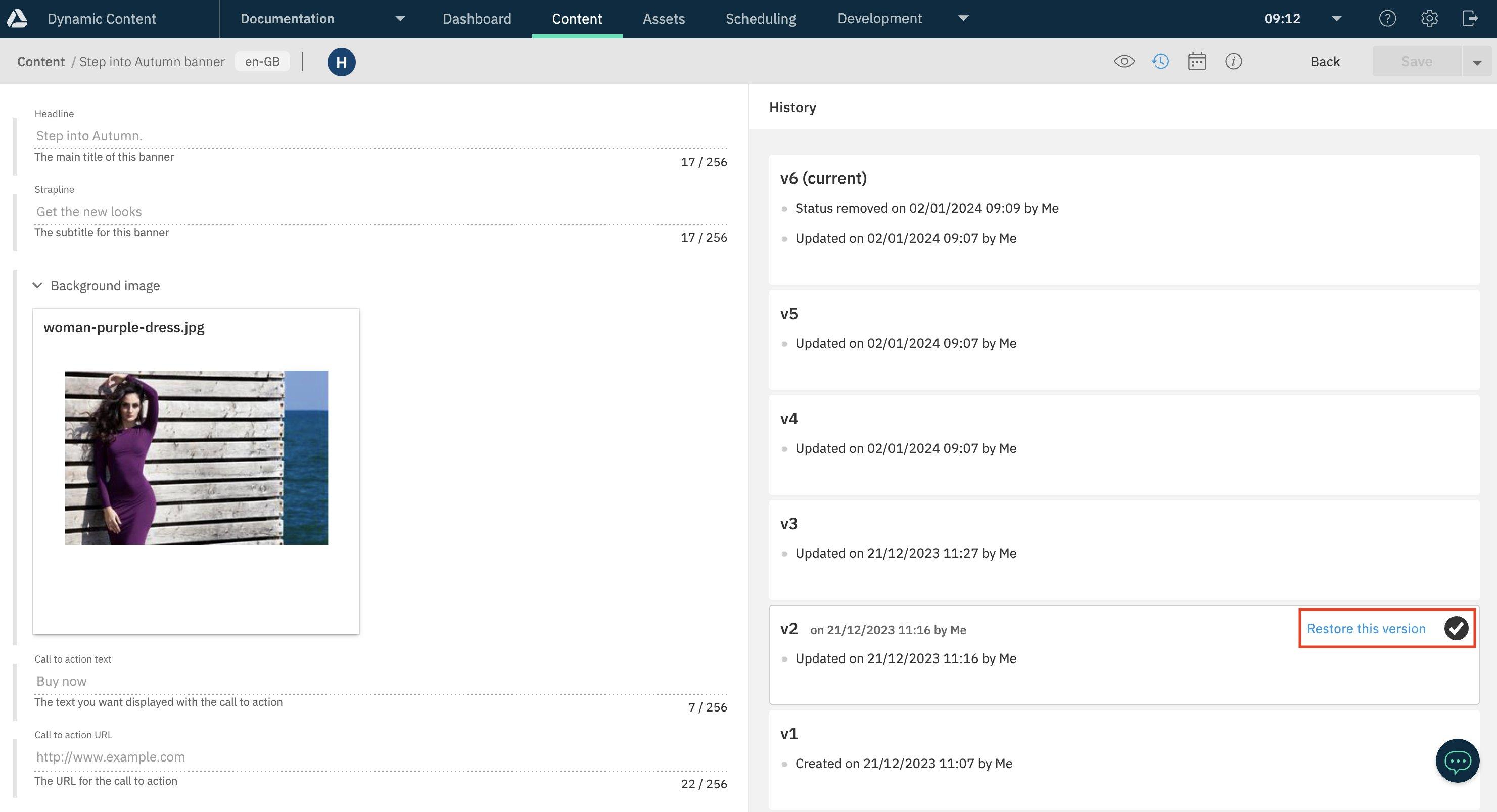 Restoring Content Versions